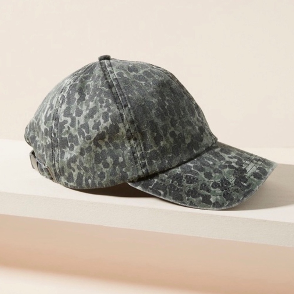 Anthropologie Leopard Print Green Camo Cap Hat